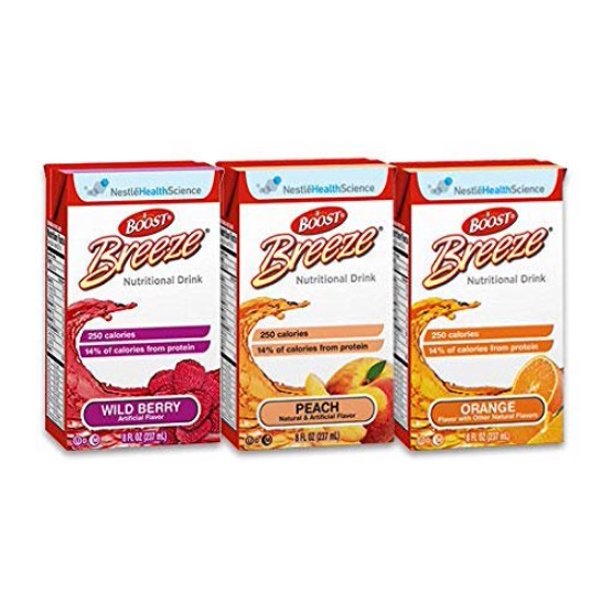 Boost Breeze, Variety Case, Orange, Peach and Wild Berry, 8Ounce Boxes
