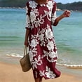 thumbnail image 2 of VBVC Women's and Women's Plus 3/4 Sleeve Midi Dress, Summer Casual Crew Neck Dress For Women, Ladies' Loose Fit Floral Dress with Pockets,Wine,S-5XL, 2 of 7