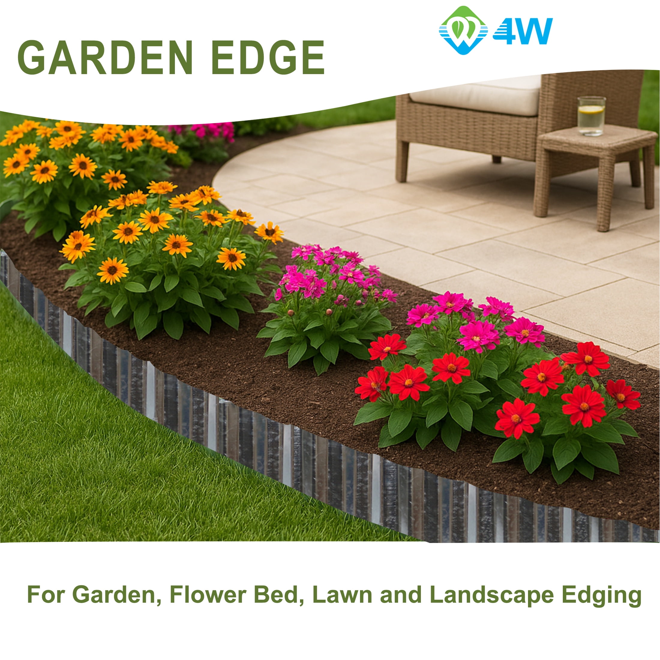 4W Galvanized Steel Garden Edging, 6" x 20' Corrugated Landscape Border, Flexible Lawn and Yard Edging Strip for Flower Beds and Tree Rings, Natural