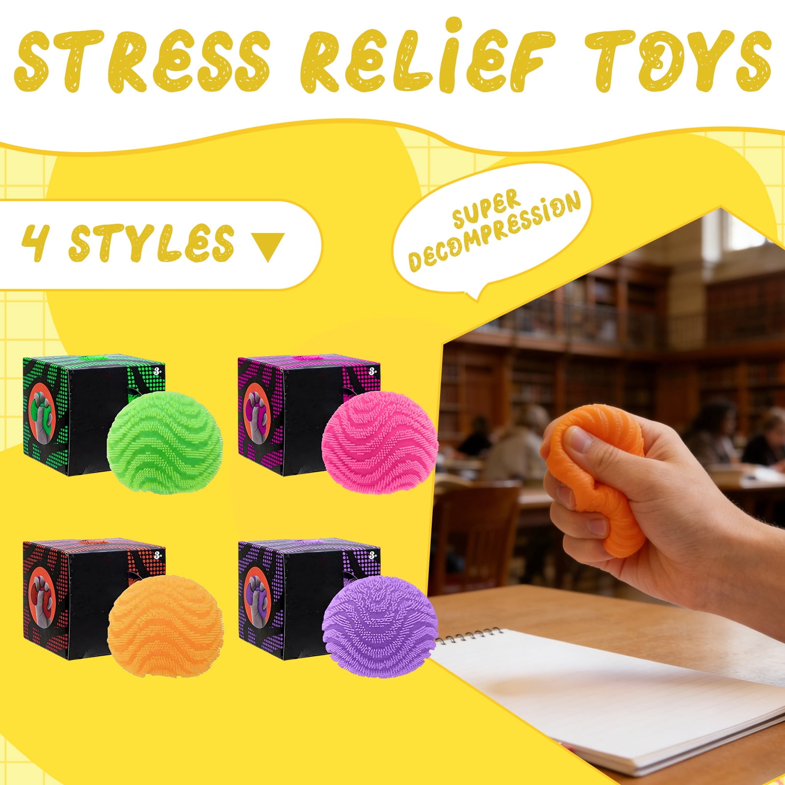 Stress Balls for Adults, Squishies Ball Sensory Textured Memory Gel Fidget Balls for Hand Exercises, Party Favors Anxiety Relief Squeezable Ball