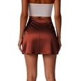 thumbnail image 2 of Deago Women's Satin Silky Mini Skirts High Waisted Flared Short A-Line Zipper Party Club Skirt (Coffee, XL), 2 of 7