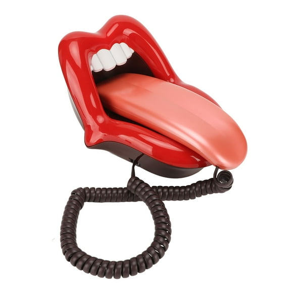 Landline Telephone, Red Home Phone Large Tongue Shape Number Storage for Office