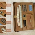 thumbnail image 3 of AZXCG Leather Portfolio with Handle Handmade, Padfolio for ipad & MacBook (Up to 13.3"), Vintage Pad Carrying Case for Men and Women, Notepad Holder, Phone and Cards, Brown, 3 of 5
