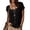 Black, variant on Women's Square Neck Button Short Sleeve Blouse Midnight Tone Solid Crinkled Linen Casual Top for Daily Summer Vacation Wear Pink XL