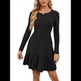 thumbnail image 2 of Vestido Corto Informal de Otoño de Larga para Mujer, de Punto Acanalado, Cuello Redondo, Fluido, Corte A, con Bolsillos Negro XXL, 2 of 8