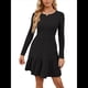 thumbnail image 2 of Vestido Corto Informal de Otoño de Larga para Mujer, de Punto Acanalado, Cuello Redondo, Fluido, Corte A, con Bolsillos Negro XL, 2 of 8