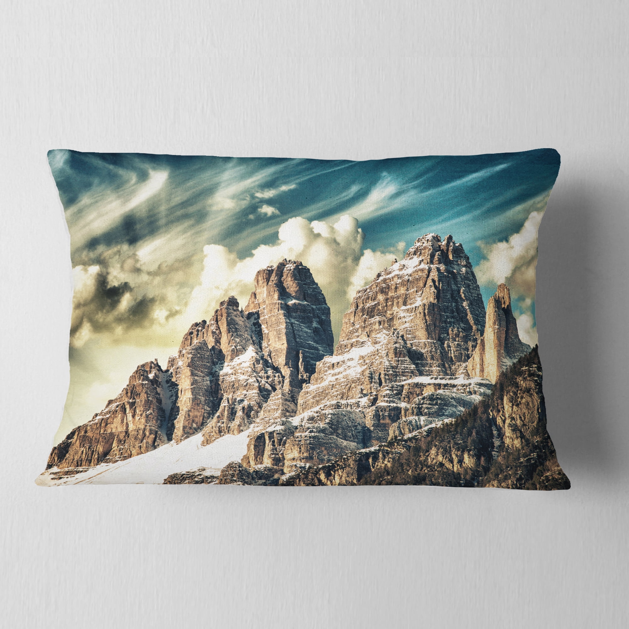 Designart High Peaks of Dolomites - Landscape Photo Throw Pillow - 12x20