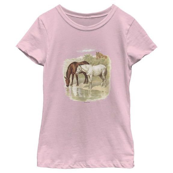 Girl's Lost Gods Retro Horses Portrait Graphic Tee Light Pink Large