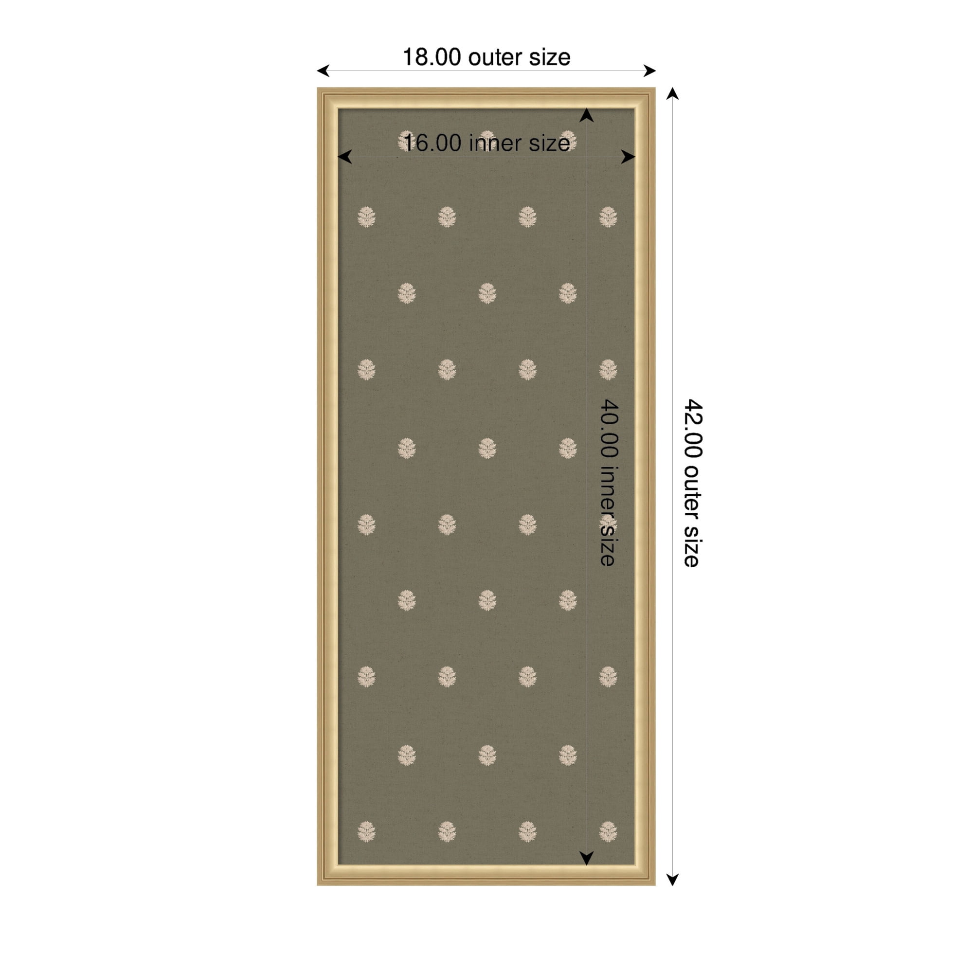 Kate and Laurel Framed Fabric Pinboard 18 x 42, Green Botanical Block Print Printed Linen Classic Bulletin Board for Use as a Vision Board or Wall Organization, Florence Gold Frame