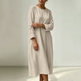 thumbnail image 6 of Dpjklzsn Women's Cotton Linen Blend Round Neck Maxi Dress with Long Sleeves, Side Pockets and Relaxed Fit, 6 of 8