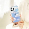 thumbnail image 3 of Compatible for iPhone 13 Pro Cute Clear Crystal Holographic Laser White Cloud Sky Pattern Print Design Soft TPU Edges with Hard PC Shockproof Women Girls Protective Aesthetic Phone Cover, 3 of 5