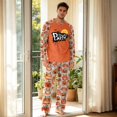 thumbnail image 3 of Men's Halloween Pajama Set Long Sleeve Raglan Soft Cotton Loungewear with Letter Print Top & Full Length Pants for Home Night Orange XL, 3 of 6