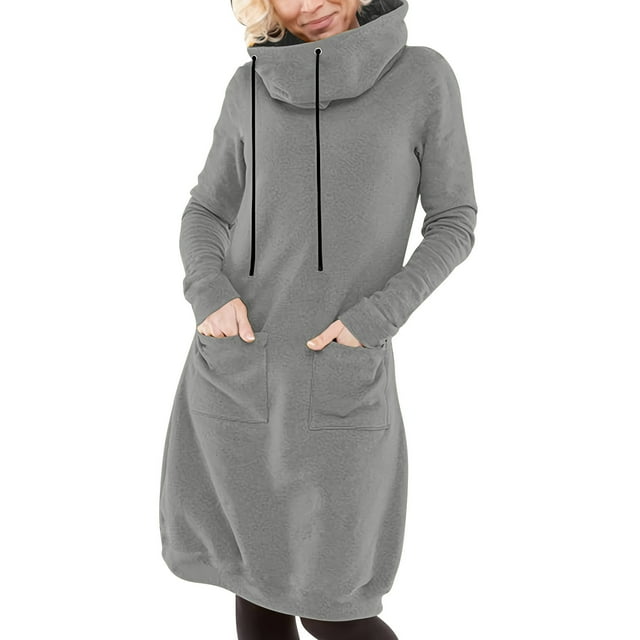 Floleo Robe Décontractée d'Été pour Femmes Col en V Boutonnée Manches Longues Confortable pour Usage Quotidien Couleur Unie Robes Mini Amples pour Printemps Automne (Gris, TG)