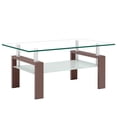 thumbnail image 2 of Rectangle Walnut Glass Coffee Table, Clear Coffee Table, Modern Side Center Tables for Living Room, Living Room Furniture, 2 of 9