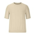 thumbnail image 3 of LYEAA Men Shirts Casual Short Sleeve Crewneck Knit Pullover Summer Tees Solid Fashion Outdoor Tee Tops Breathable Comfortable Soft Everyday Clothes Beige L, 3 of 6
