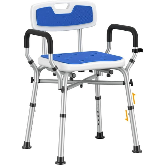 Shower Chair for Inside Shower with Padded Back&Armrests – FSA/HSA Eligible 550lbs Heavy Duty Bath Seat, Non-Slip Feet, 6-Height Adjustable Safety Shower Seat for Elderly and Disabled