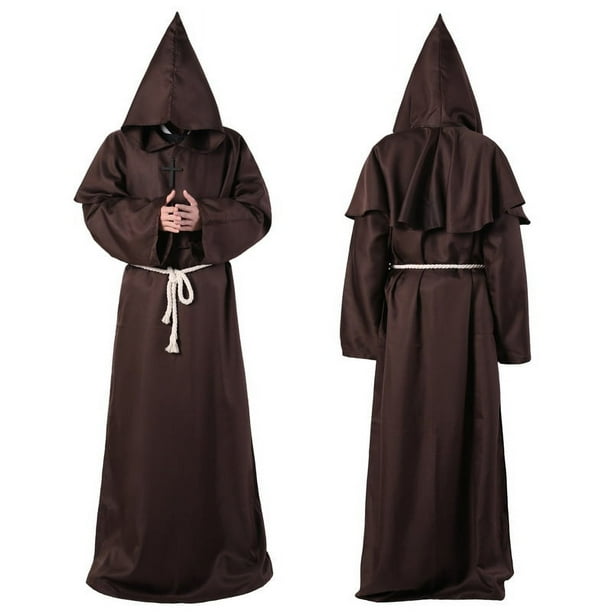 Disfraz de monje medieval, disfraz de sacerdote mago, disfraz de Halloween, disfraz de cosplay de túnica de muerte