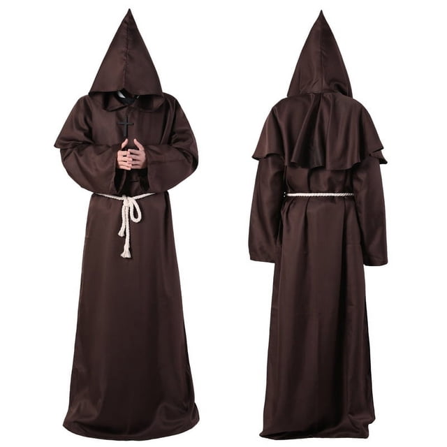 Disfraz de monje medieval, disfraz de sacerdote mago, disfraz de Halloween, disfraz de cosplay de túnica de muerte