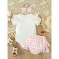 thumbnail image 3 of Bagilaanoe 3pcs Newborn Baby Girl Shorts Set Short Sleeve Letter Print Romper Tops + Plaid Shorts + Hairband 3M 6M 12M 18M Infant Casual Summer Clothes, 3 of 9
