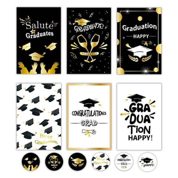Kicpot 18 Pack Gold and Black Graduation Cards with Envelopes and Stickers, Graduation Thank You Card for High School College Daughter Son Congratulation Graduation Gifts.