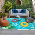 thumbnail image 2 of Summer Swimming Pool Outdoor Rug for Patio/Deck/Porch, Non-Slip Large Area Rug 5 x 7 Ft, Floral Plumeria Palm Leaves Indoor Outdoor Rugs Washable Area Rugs, Reversible Camping Rug Carpet Runner, 2 of 8