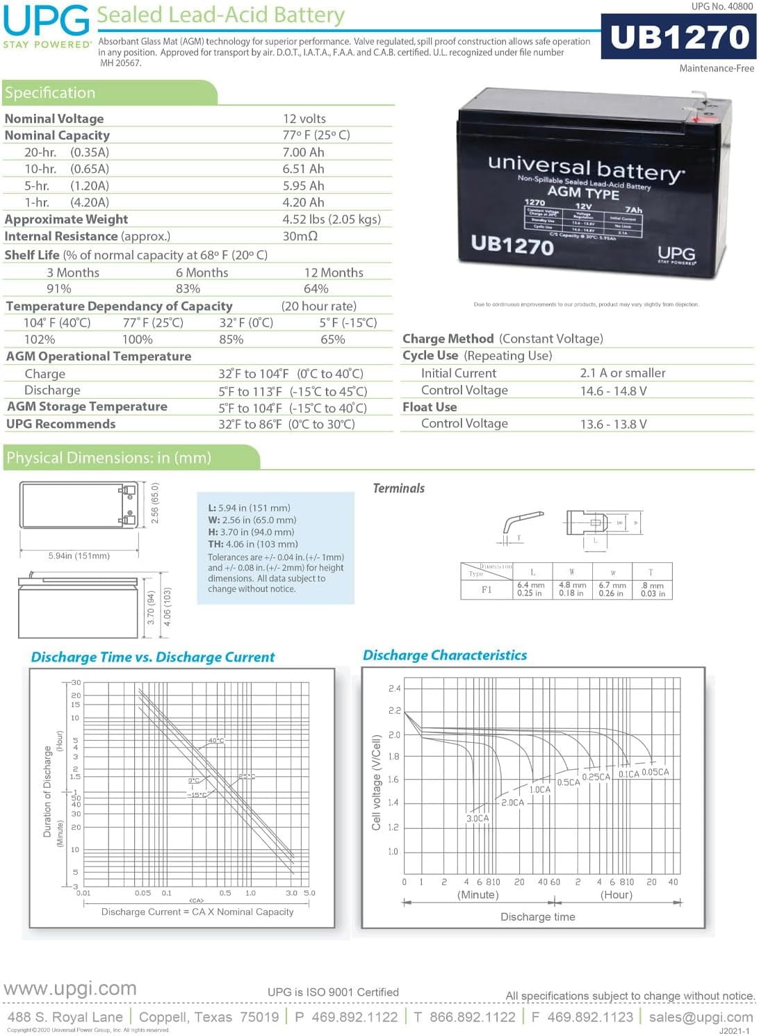 UPG UB1270 SLA 12V Automotive Battery, for Electric Vehicles