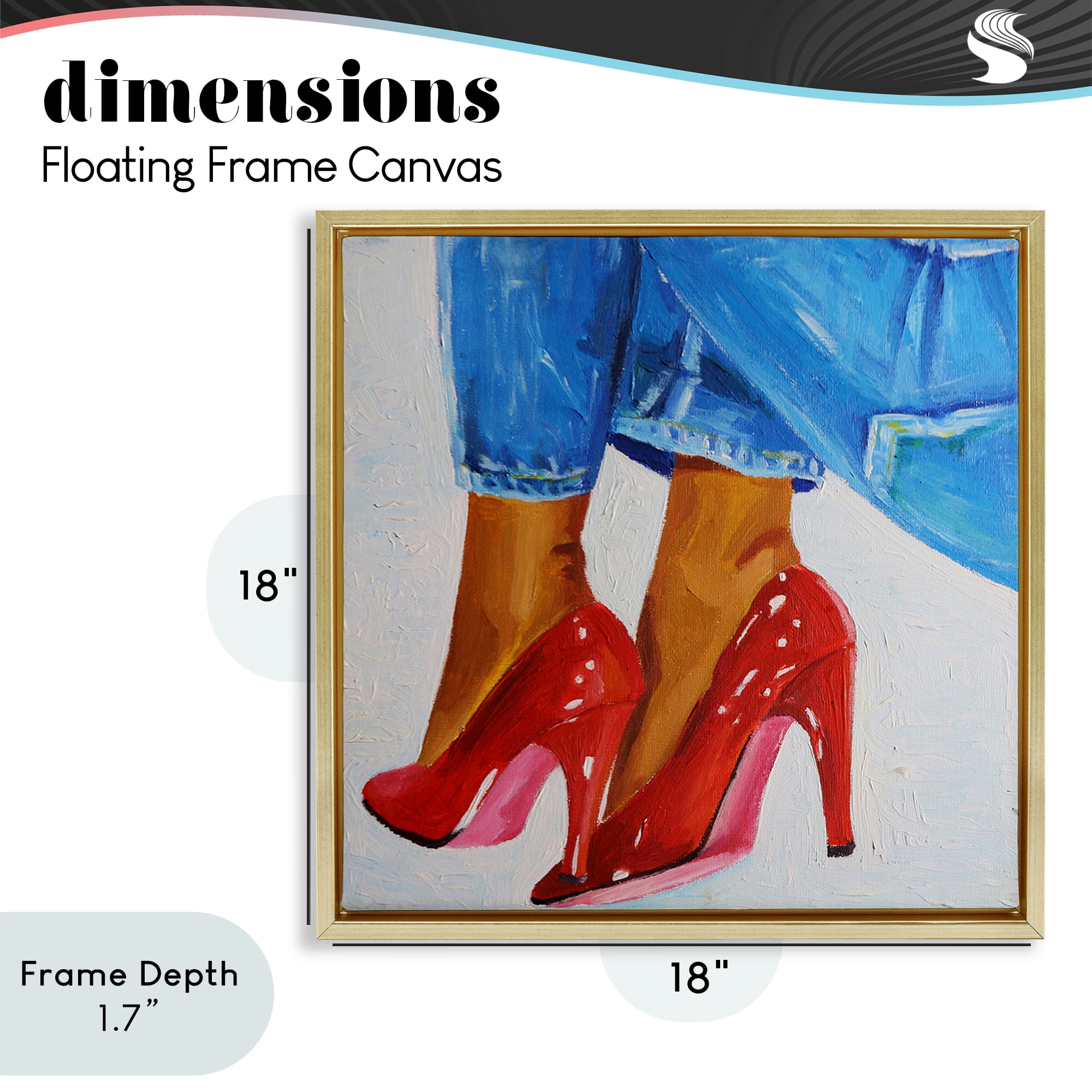 Stupell Industries Glossy Red Pumps & Jeans Gold Framed Floater Canvas Wall Art, design by Violeta Vollmer
