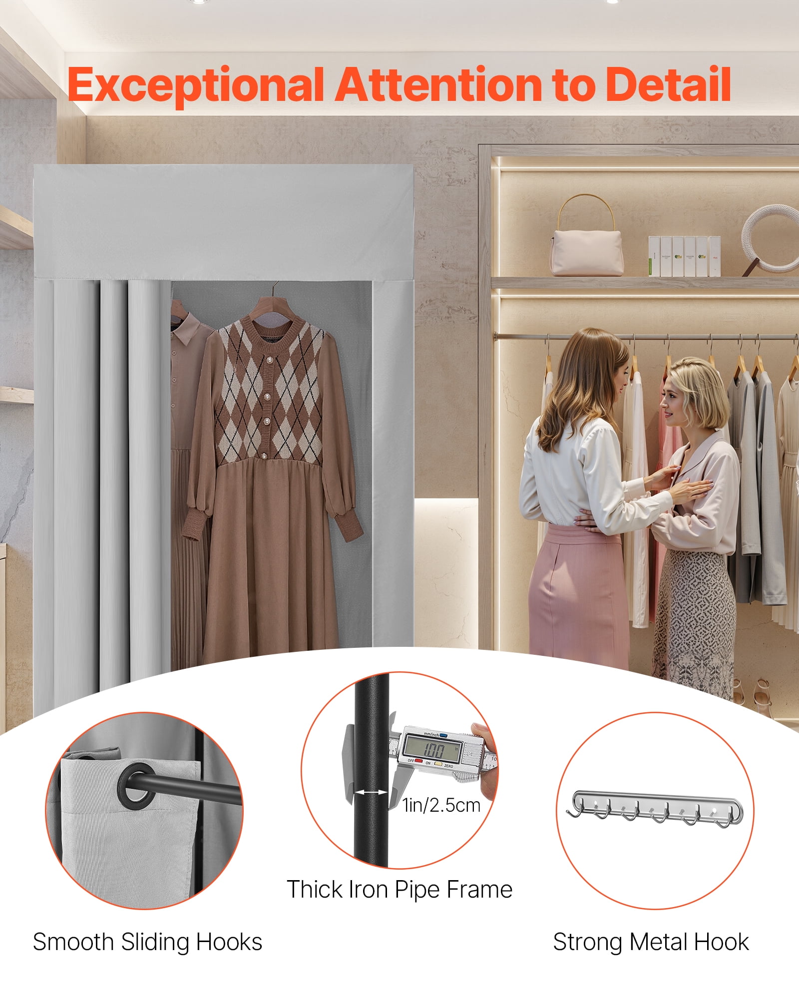 VEVOR Fitting Room, Dressing Room with Thick Polyester Curtains, Privacy Space with Shading Curtain and a Hook, for Boutique, Mall, Tailor's Store & Outdoor 39 x 39 x 78 in (Black and Gray-White)