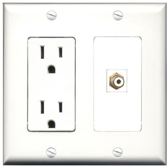 RiteAV - 15 Amp Power Outlet and 1 Port RCA White Decorative Type Wall Plate White