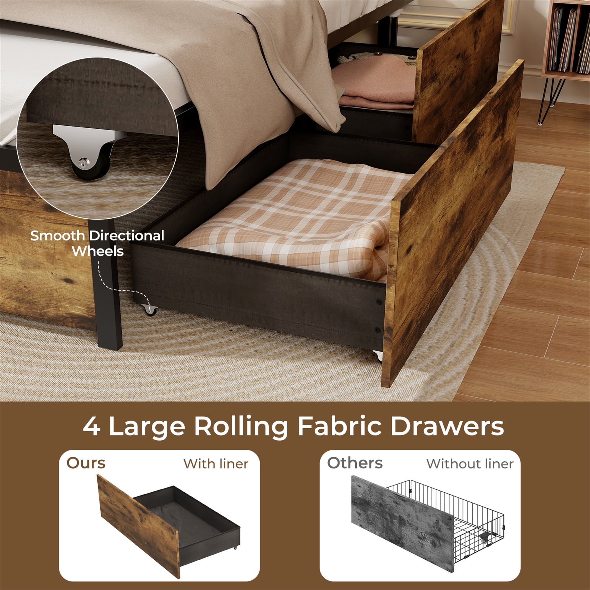 Gymax Twin Size Bed Frame w/ Drawers LED Lights Outlets & USB Ports Smart APP Control