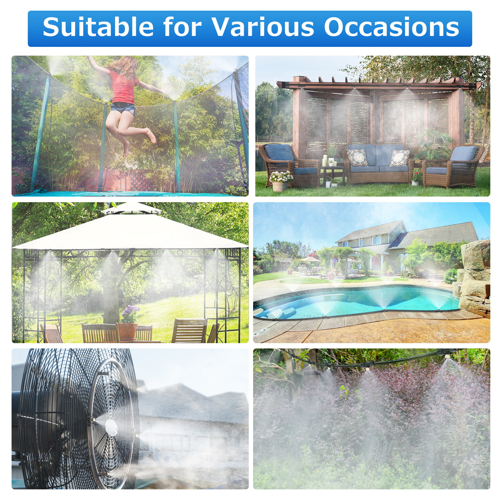 AGSIVO Misting Cooling System DIY 50FT Misting Line with 3/4 Adapter 12 Brass Mist Nozzles 10 Connector Outdoor Cool Mister for Patio Garden Lawn Greenhouse Umbrellas Fan Trampoline Waterpark 