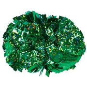 Chasse Holographic Cheerleading Pom Poms - Shiny Metallic Foil Cheer Pom with Baton Handle for Dance Sports Celebrations (Single, Crystal Kelly Green)
