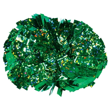 Chasse Holographic Cheerleading Pom Poms - Shiny Metallic Foil Cheer Pom with Baton Handle for Dance Sports Celebrations (Single, Crystal Kelly Green)