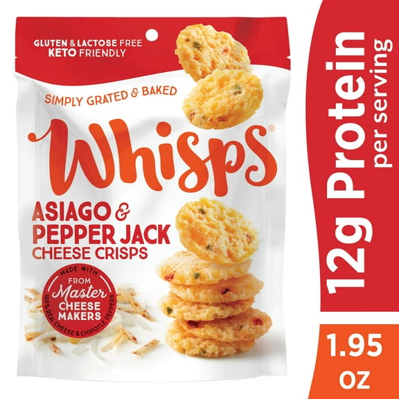Whisps Asiago & Pepper Jack Cheese Crisps, Protein from 100% Cheese, 1.95 oz