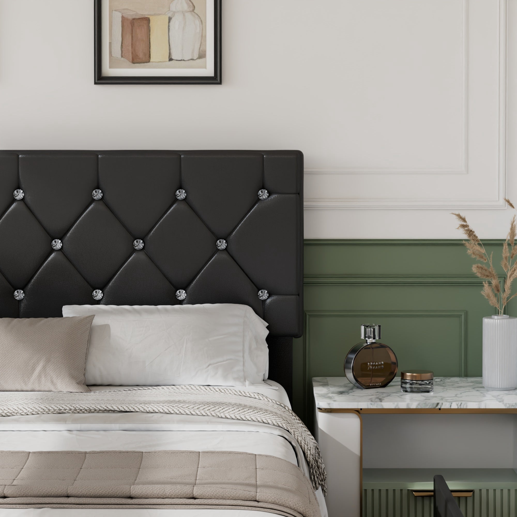 VECELO Queen Size Upholstered Bed Frame with 3 Drawers & Adjustable Headboard, Under Bed Storage, Black
