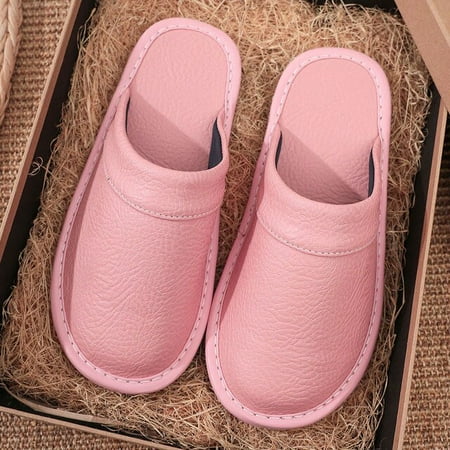 

QWZNDZGR Concise Leather Slippers Men s Warm Shoes Indoor Slippers Of Fur Mules Home Shoes Slippers Man 46 Amour Slides Men Husband Shoe