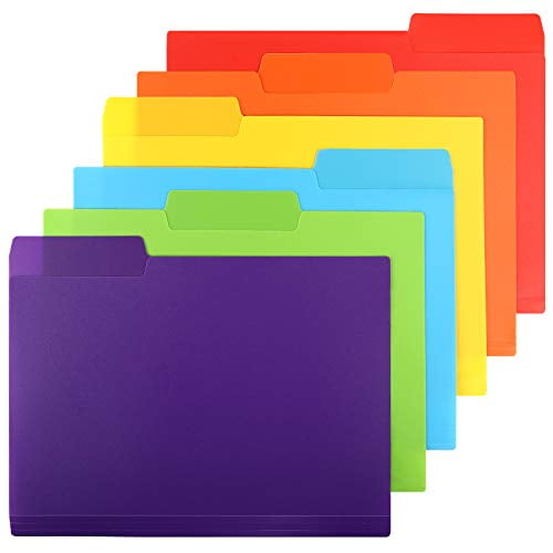 EOOUT 30pcs Plastic Colored File Folders, 3 Tab File folders, Heavy Duty Letter Size, 6 Assorted Colors with Erasable Category Labels, for School and ...