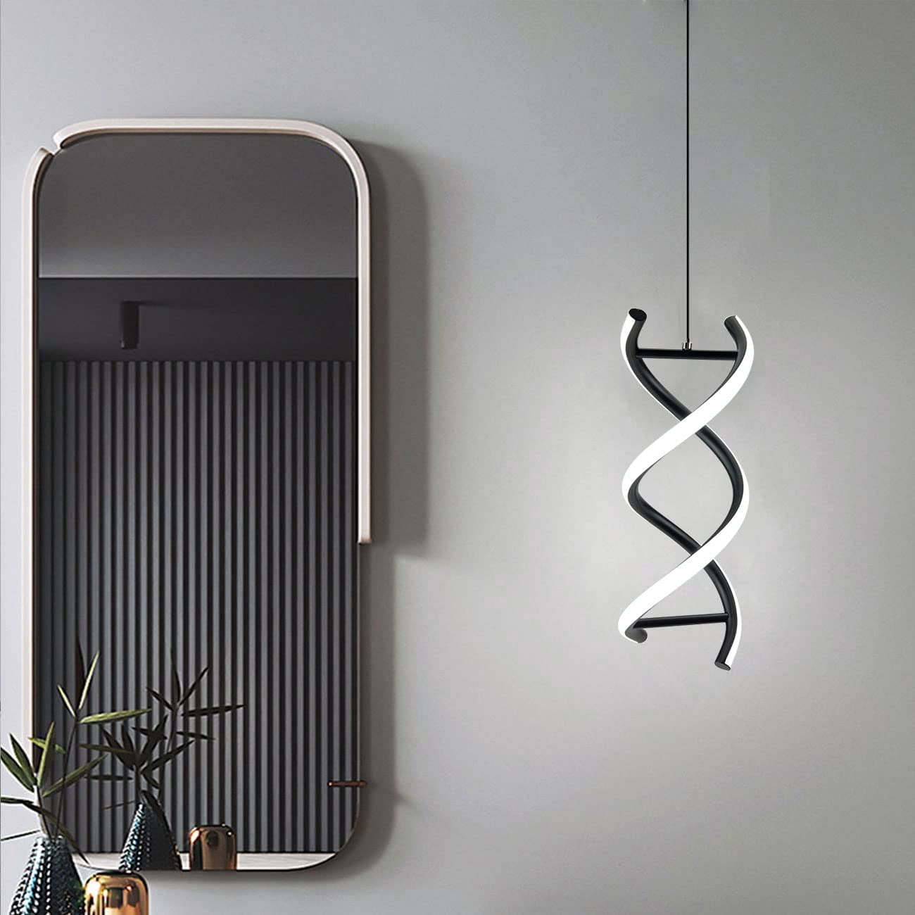 ADISUN Led Pendant Light Spiral Ceiling Lights Fixture Modern Hanging Lamp Adjustable Island Light Cool White Light for Living Room Bedroom Kitchen, Black