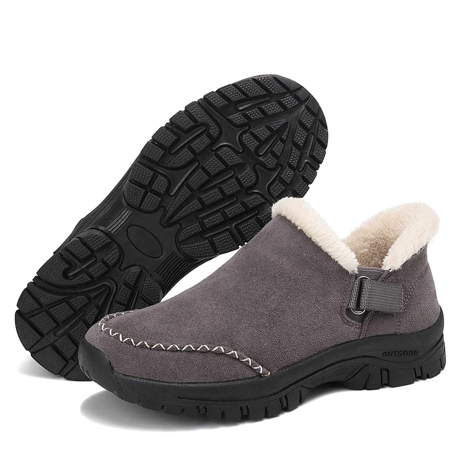 Dakaela Womens Winter Snow Boots Fleece Lined Hiking Slip on Loafers Sneakers Outdoor Plush Short Booties Shoes Grey 9