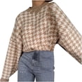 thumbnail image 1 of IROINID Pull à Col Rond pour Femmes Pull à Carreaux Ample Mi-Longueur Manches Longues Tricot Géométrique Rétro, 1 of 4