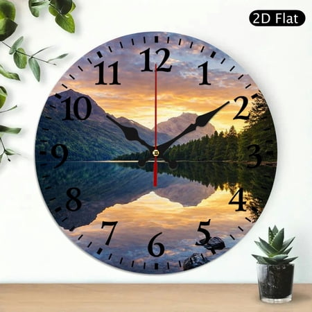 Patifu Wooden Wall Clock Mirror of Mountains and Lake Silent Mechanical Movement 10x10in