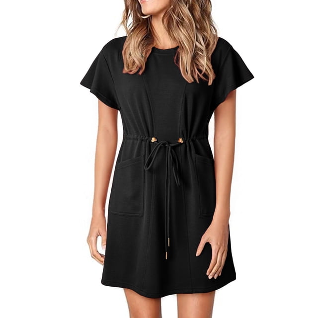 Vestido de verano EVALESS 2025, moderno, casual, cuello redondo, negro