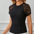 thumbnail image 6 of Elvqul Summer Shirts for Women Lace T-Shirts Block Crew Neck Pullover Under 10 Ladies Tops Short Sleeve, 6 of 6