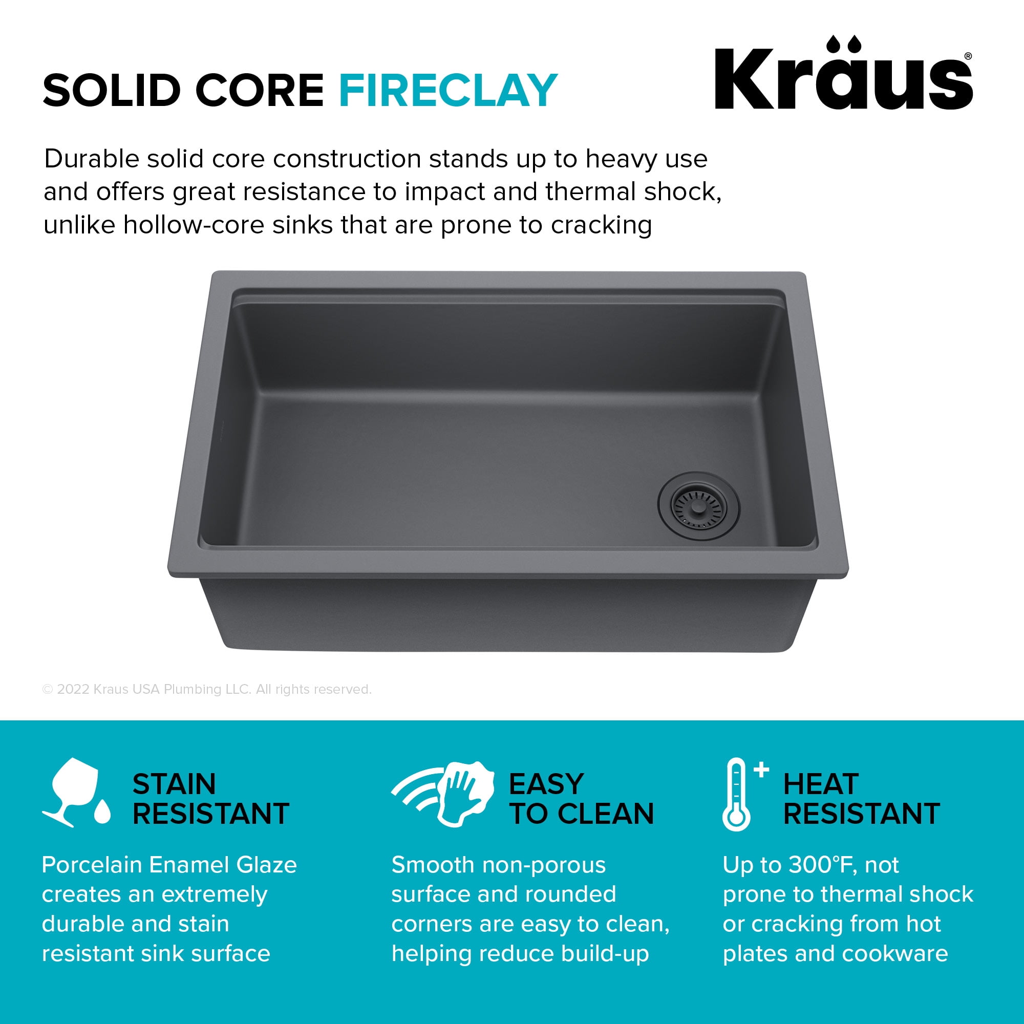 KRAUS Turino 33 Fireclay Workstation Drop-In / Undermount Single Bowl Kitchen Sink in Matte Grey