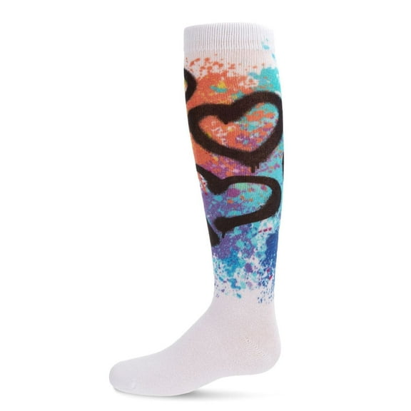 MeMoi Graffiti Heart Cotton Blend Knee High Socks - Girls - Female, 8, White