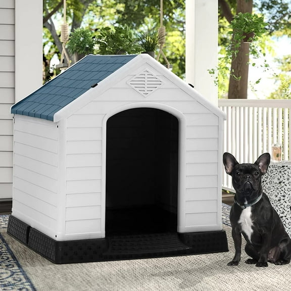 BIQWBIC 28 inch Dog House Small Plastic Portable Dog House for Balcony, Blue