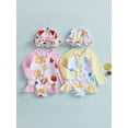 thumbnail image 3 of BemeyourBBs Toddler Baby Girl One Piece Swimsuit with Sun Hat Infant Girls Bathing Suit Long Sleeve Rash Guard Seashell Starfish/Fruit Print Zipper Swimwear and Sun Cap Summer Pool Beachwear, 3 of 9