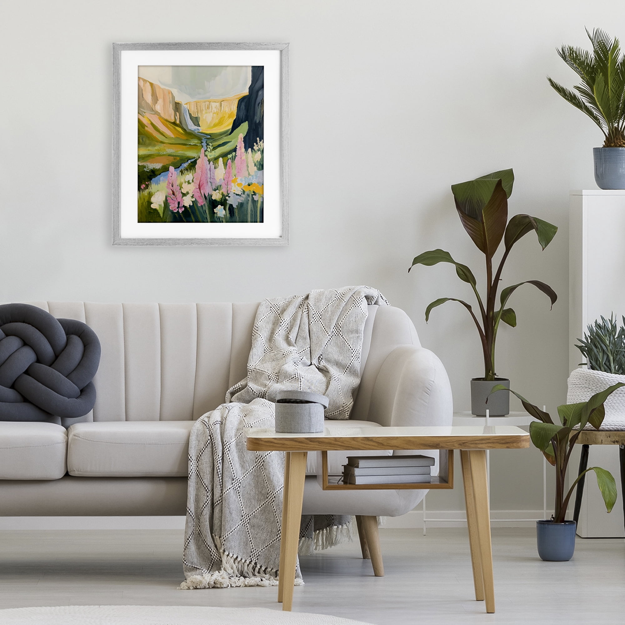 Stupell Industries Waterfall and Valley in Bloom Gray Framed Print Under Glass, design by The Prints Vibe