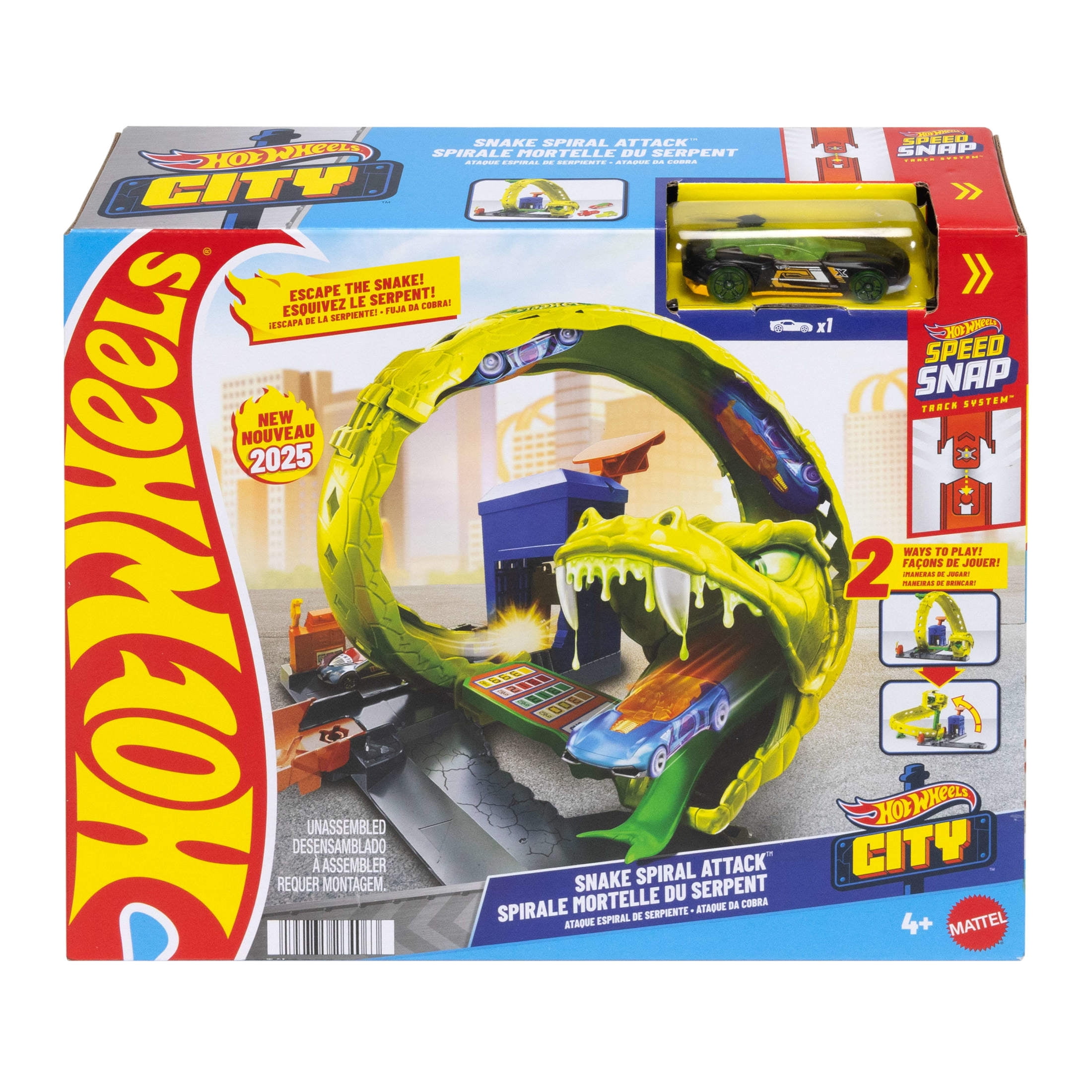 Hot Wheels Snake Spiral Attack Playset with 1:64 Scale Die-Cast Toy Car & Speed Snap Track