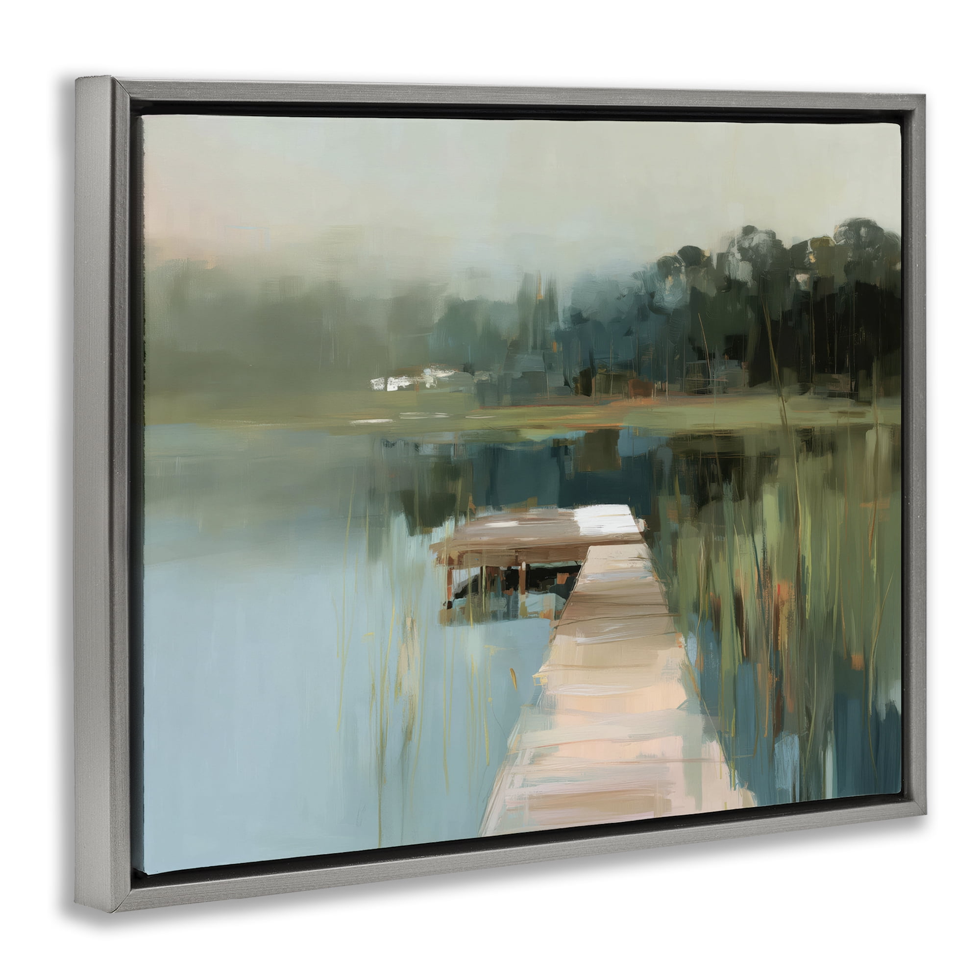 Stupell Industries Marsh Pier Abstraction Gray Framed Floater Canvas Wall Art, design by Kim Curinga